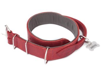 Verstellbare Hundeleine aus Leder mit Griff, rot