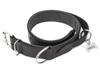 Verstellbares Hundehalsband aus Leder mit Griff, Farbe schwarz