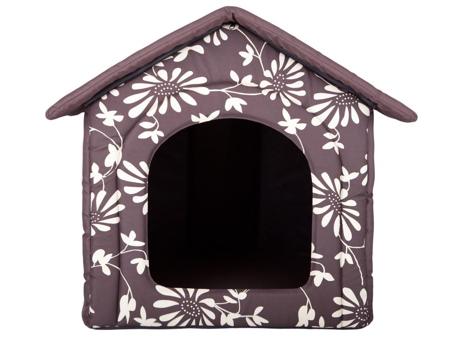 Hundehütte braun mit Blumen